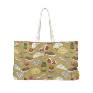 Watercolor French Pastries Weekender Bag in Gold