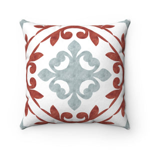 Porto Tile Square Throw Pillow in Red