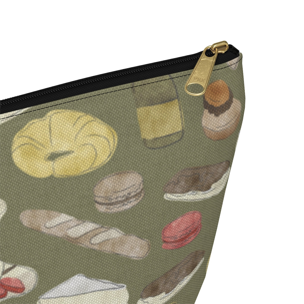 Watercolor French Pastries Accessory Pouch w T-bottom in Green