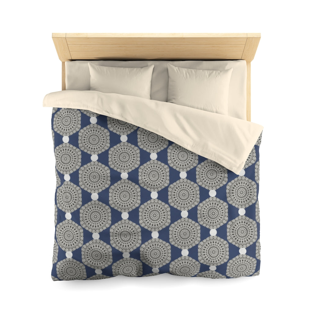Lace Hexagon Microfiber Duvet Cover in Navy
