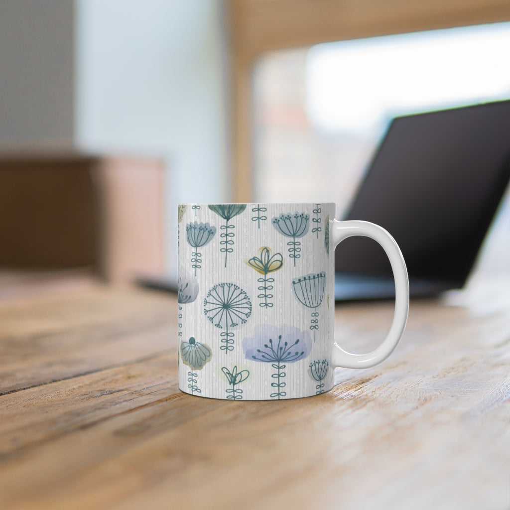 Watercolor Sketch Floral Mug in Blue