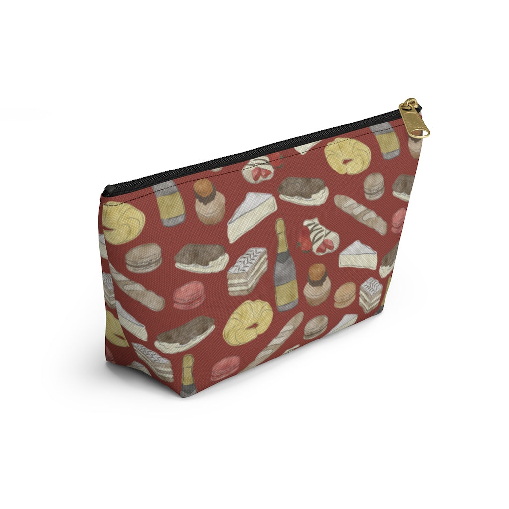 Watercolor French Pastries Accessory Pouch w T-bottom in Red