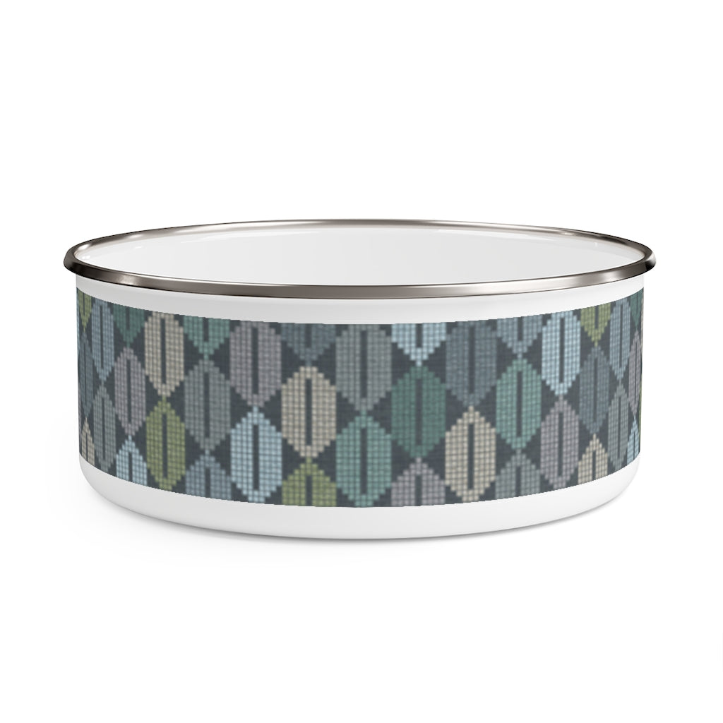 Plaid Diamond Enamel Bowl in Teal