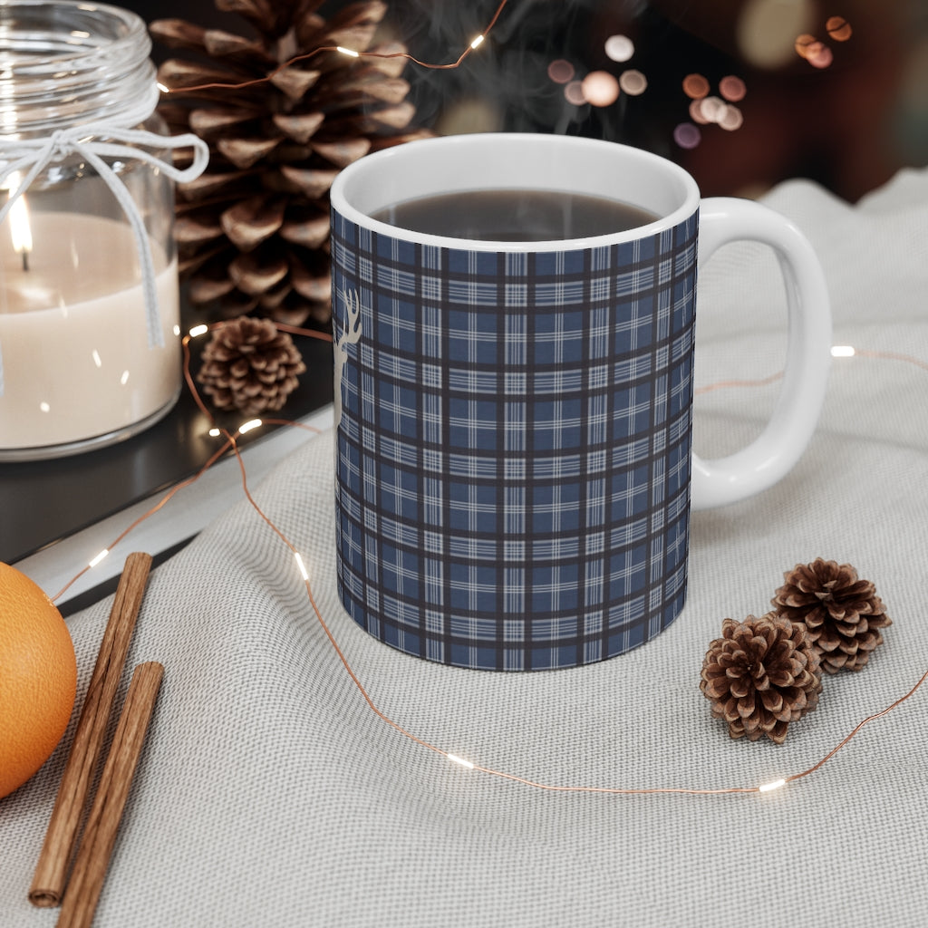 Plaid Deer Mug in Navy
