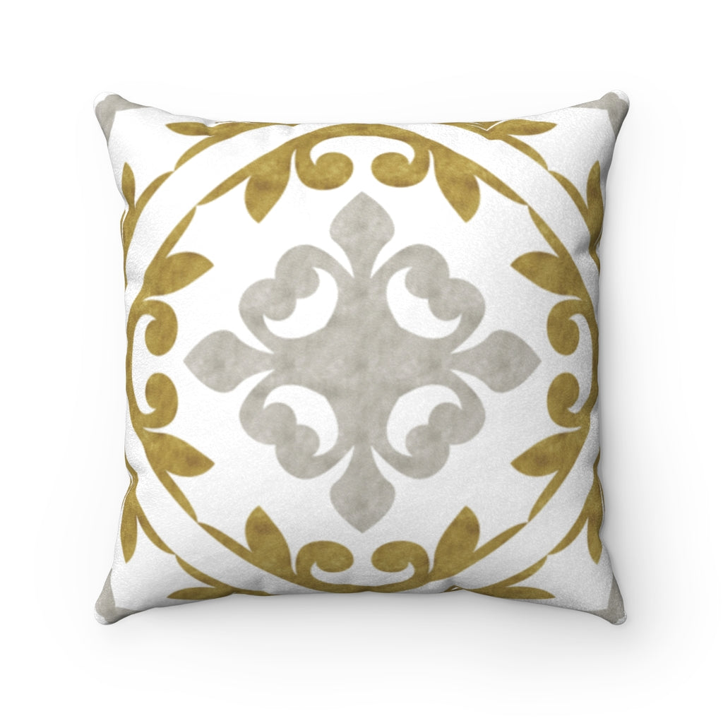 Porto Tile Square Throw Pillow in Gold
