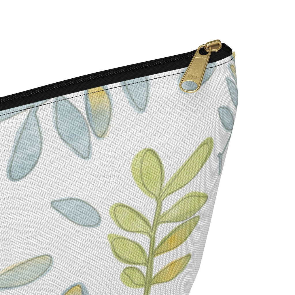 Watercolor Tossed Leaves Accessory Pouch w T-bottom in Aqua
