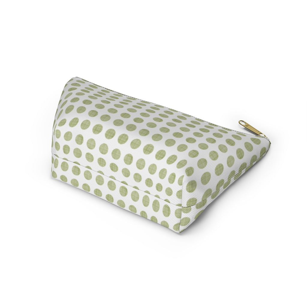 Textured Polka Dots Accessory Pouch w T-bottom in Green