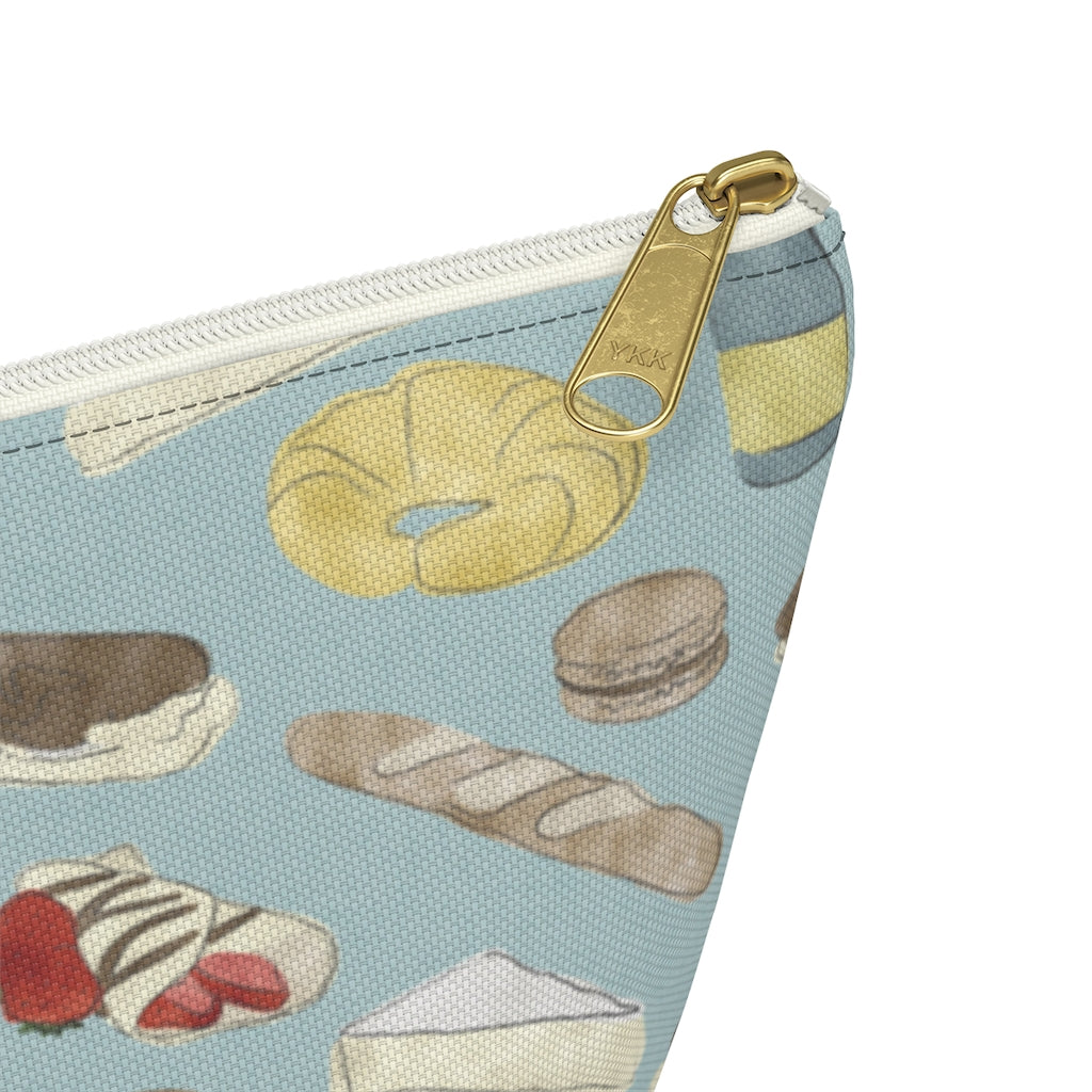 Watercolor French Pastries Accessory Pouch w T-bottom in Aqua