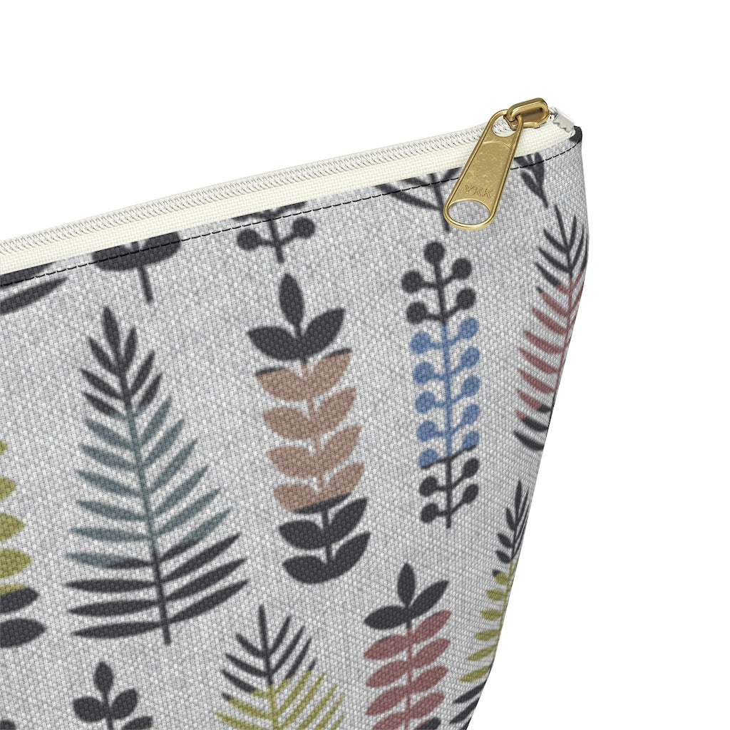 Stamped Leaves Accessory Pouch w T-bottom in Black