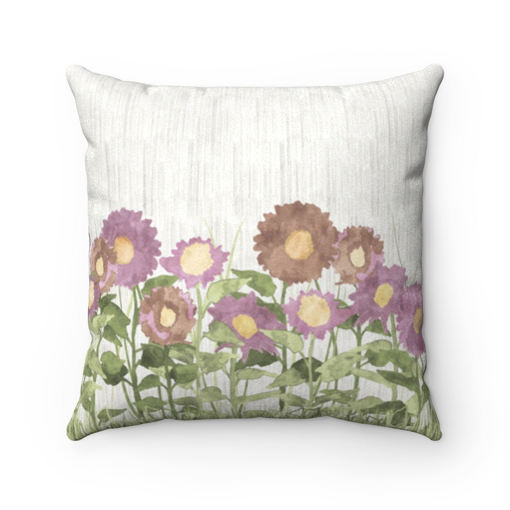 Sunflower Field Square Throw Pillow in Purple