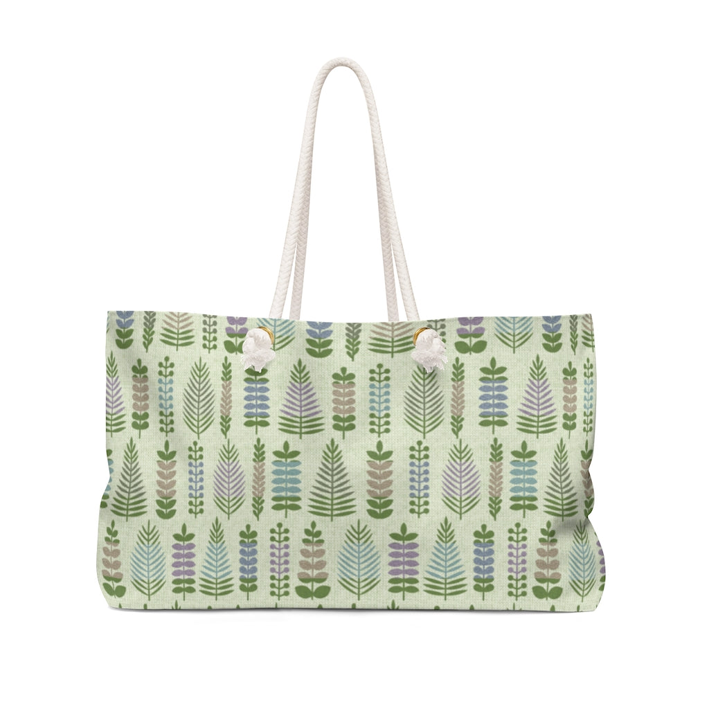 Stamped Leaves Weekender Bag in Green