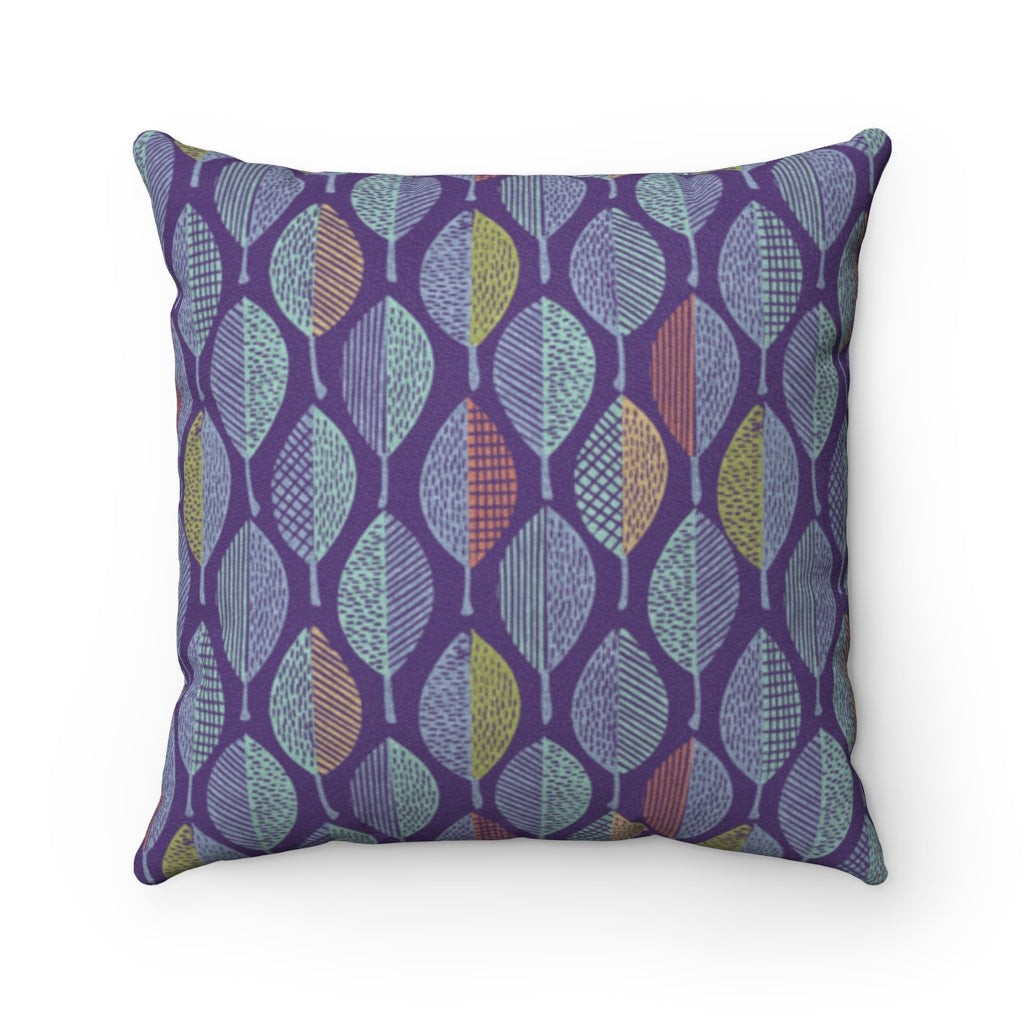 Wood Cut Leaves Square Throw Pillow in Purple