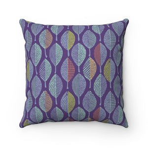 Wood Cut Leaves Square Throw Pillow in Purple