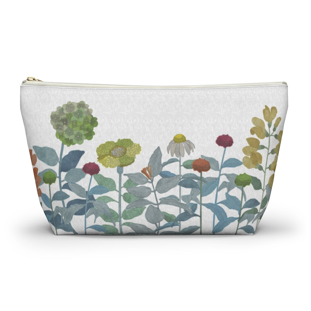 Illustrated Flowers Accessory Pouch w T-bottom in Aqua