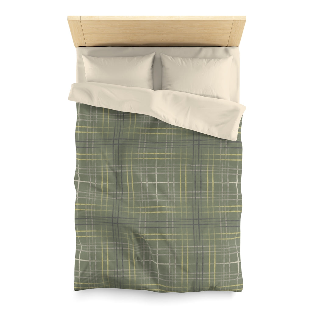 Painterly Plaid Microfiber Duvet Cover in Green