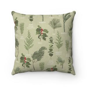 Holiday Greenery Square Throw Pillow in Green