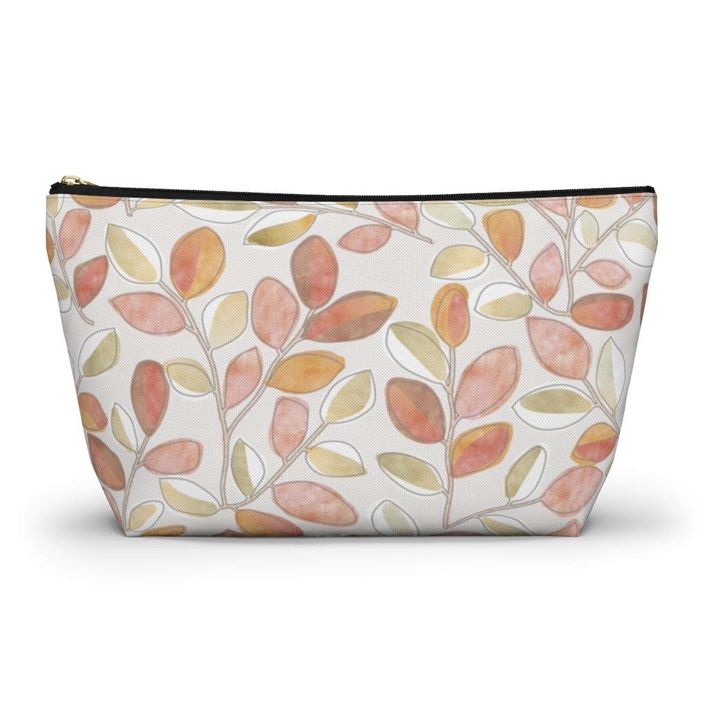 Cherry Plum Leaves Accessory Pouch w T-bottom in Coral