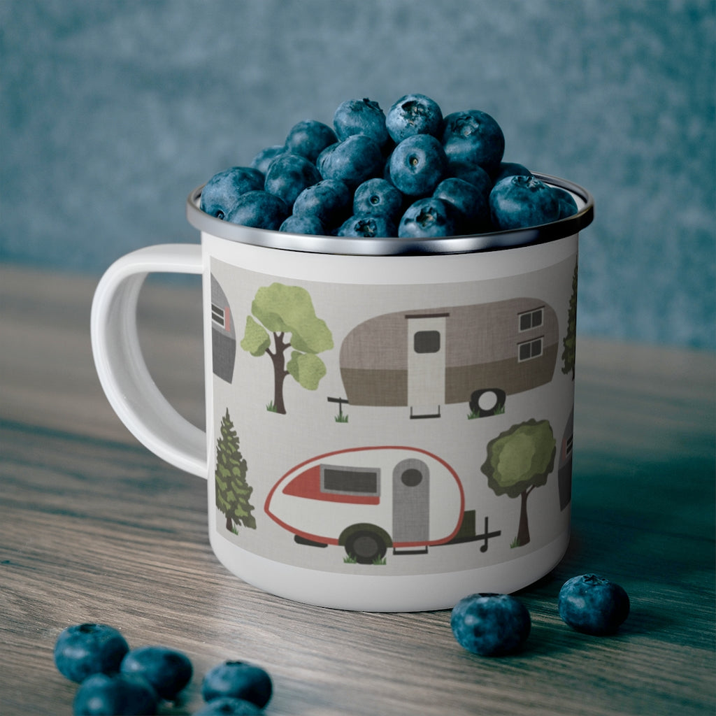 Teardrop Campers Enamel Mug in Pink