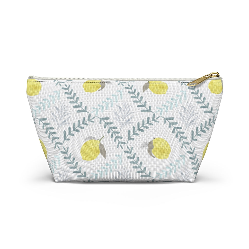 Lemon Tile Accessory Pouch w T-bottom in Aqua