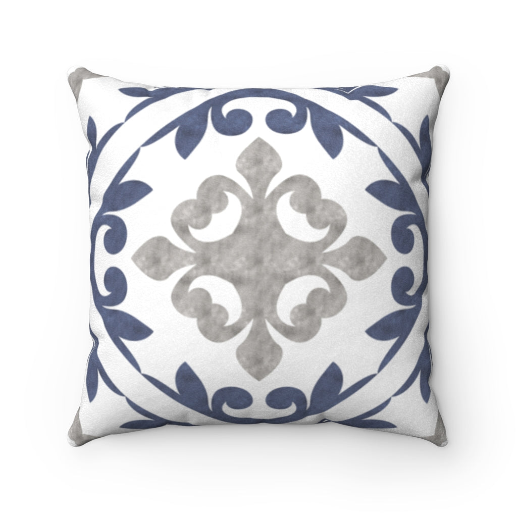 Porto Tile Square Throw Pillow in Navy