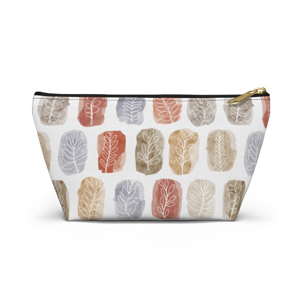 Watercolor Leaf Stamp Accessory Pouch w T-bottom in Red