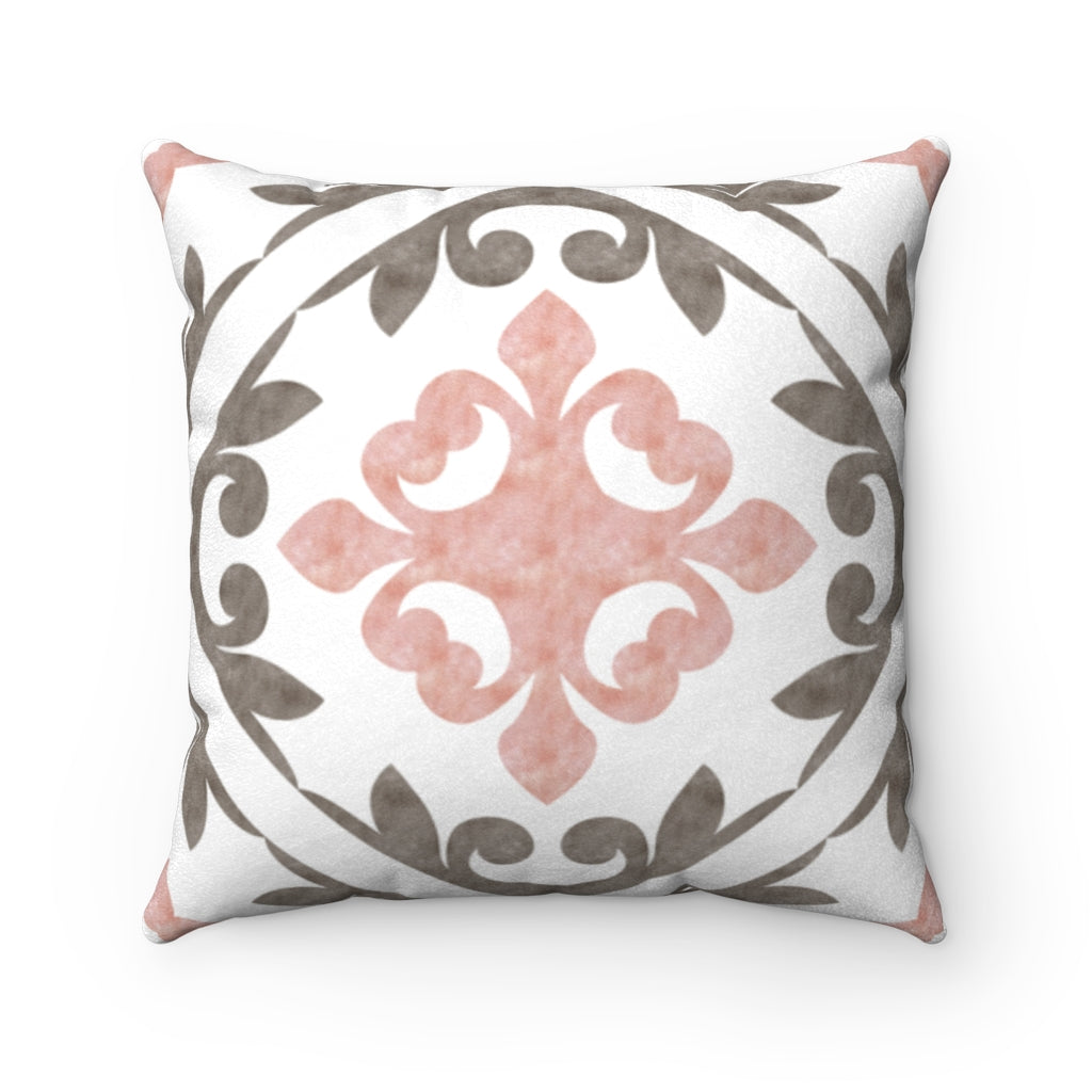 Porto Tile Square Throw Pillow in Pink