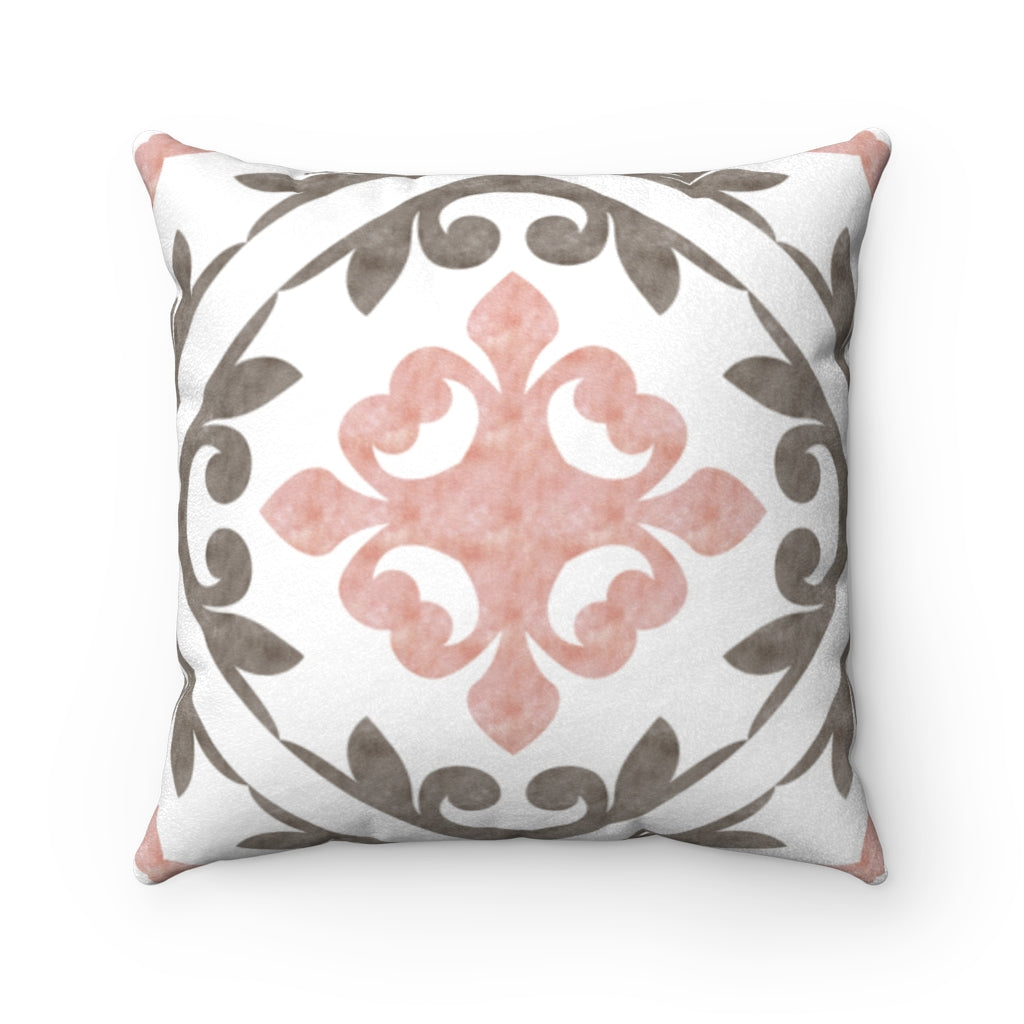Porto Tile Square Throw Pillow in Pink