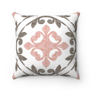 Porto Tile Square Throw Pillow in Pink