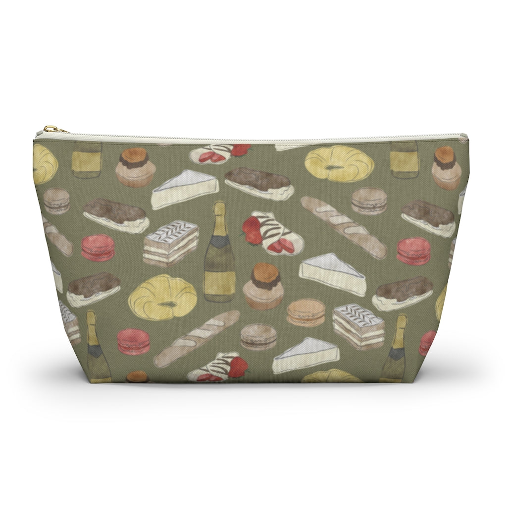 Watercolor French Pastries Accessory Pouch w T-bottom in Green