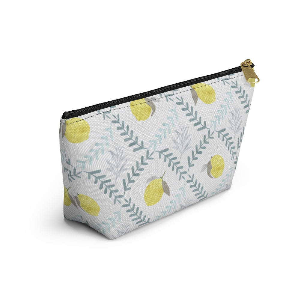 Lemon Tile Accessory Pouch w T-bottom in Aqua
