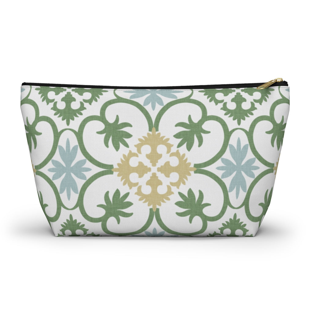Portugal Tile Accessory Pouch w T-bottom in Green