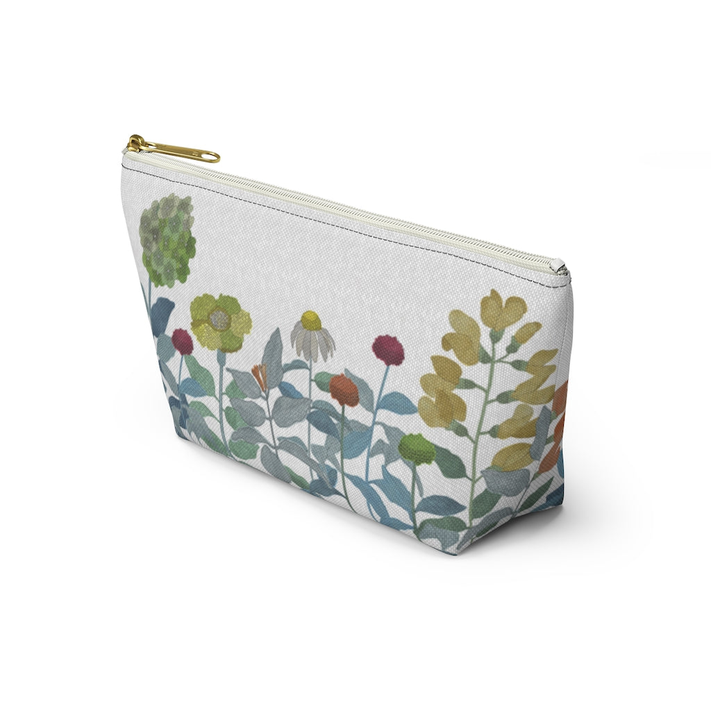 Illustrated Flowers Accessory Pouch w T-bottom in Aqua