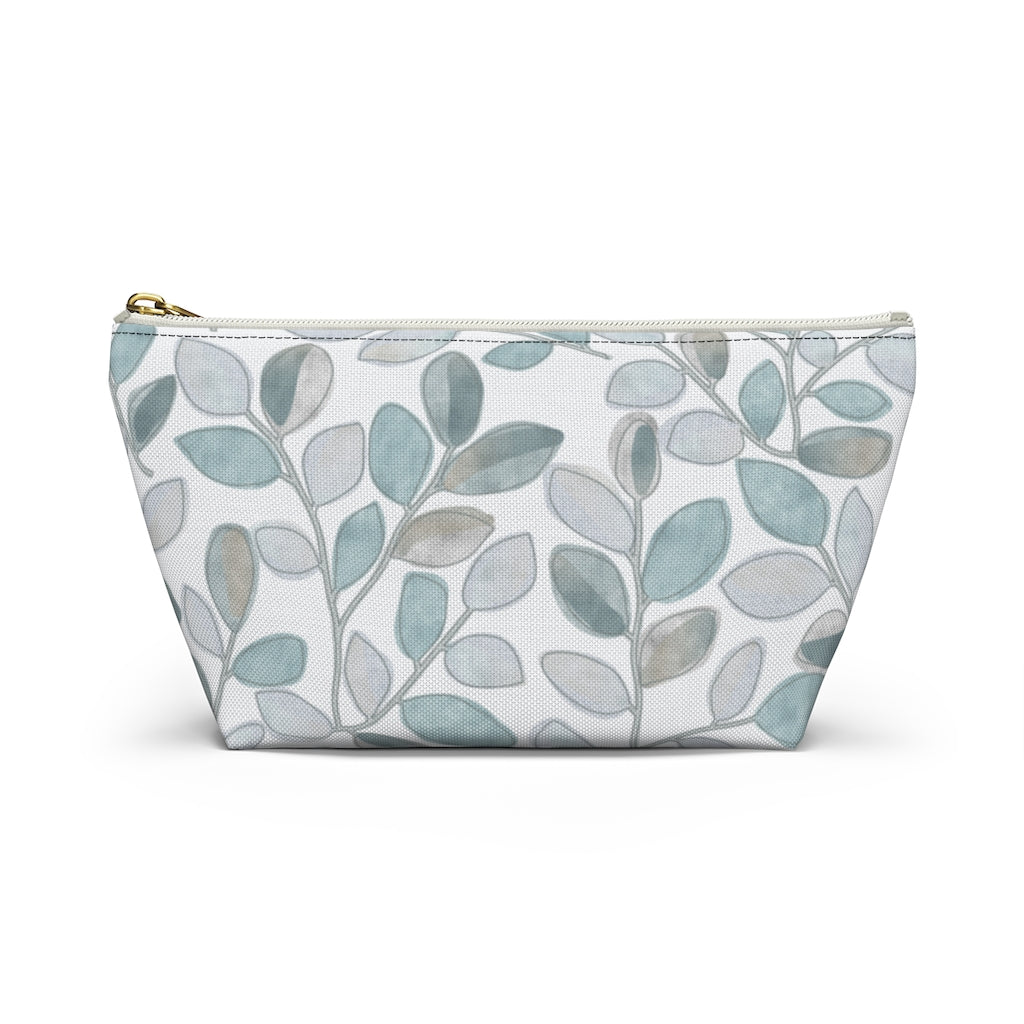 Cherry Plum Leaves Accessory Pouch w T-bottom in Aqua