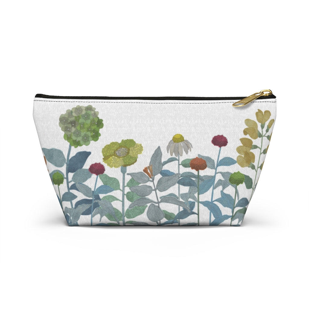 Illustrated Flowers Accessory Pouch w T-bottom in Aqua