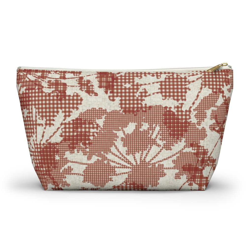 Floral Plaid Accessory Pouch w T-bottom in Red