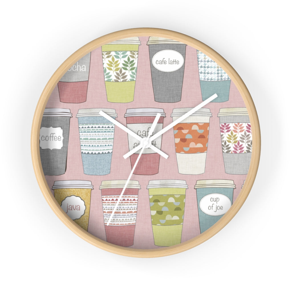 Coffee To Go Wall Clock in Pink