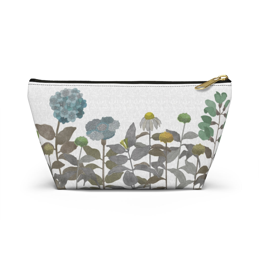 Illustrated Flowers Accessory Pouch w T-bottom in Brown