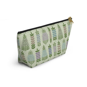 Stamped Leaves Accessory Pouch w T-bottom in Green