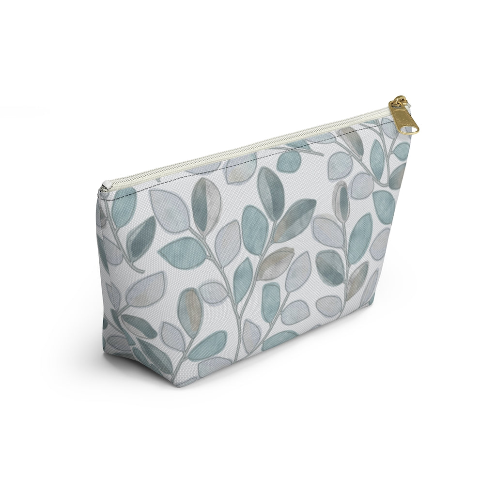 Cherry Plum Leaves Accessory Pouch w T-bottom in Aqua