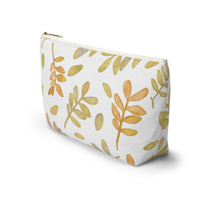 Watercolor Tossed Leaves Accessory Pouch w T-bottom in Yellow