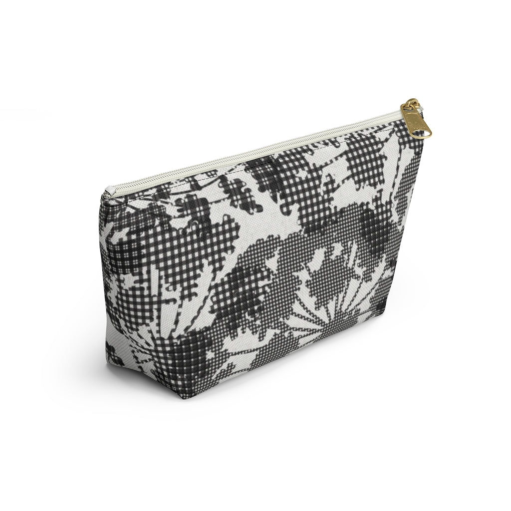 Floral Plaid Accessory Pouch w T-bottom in Black