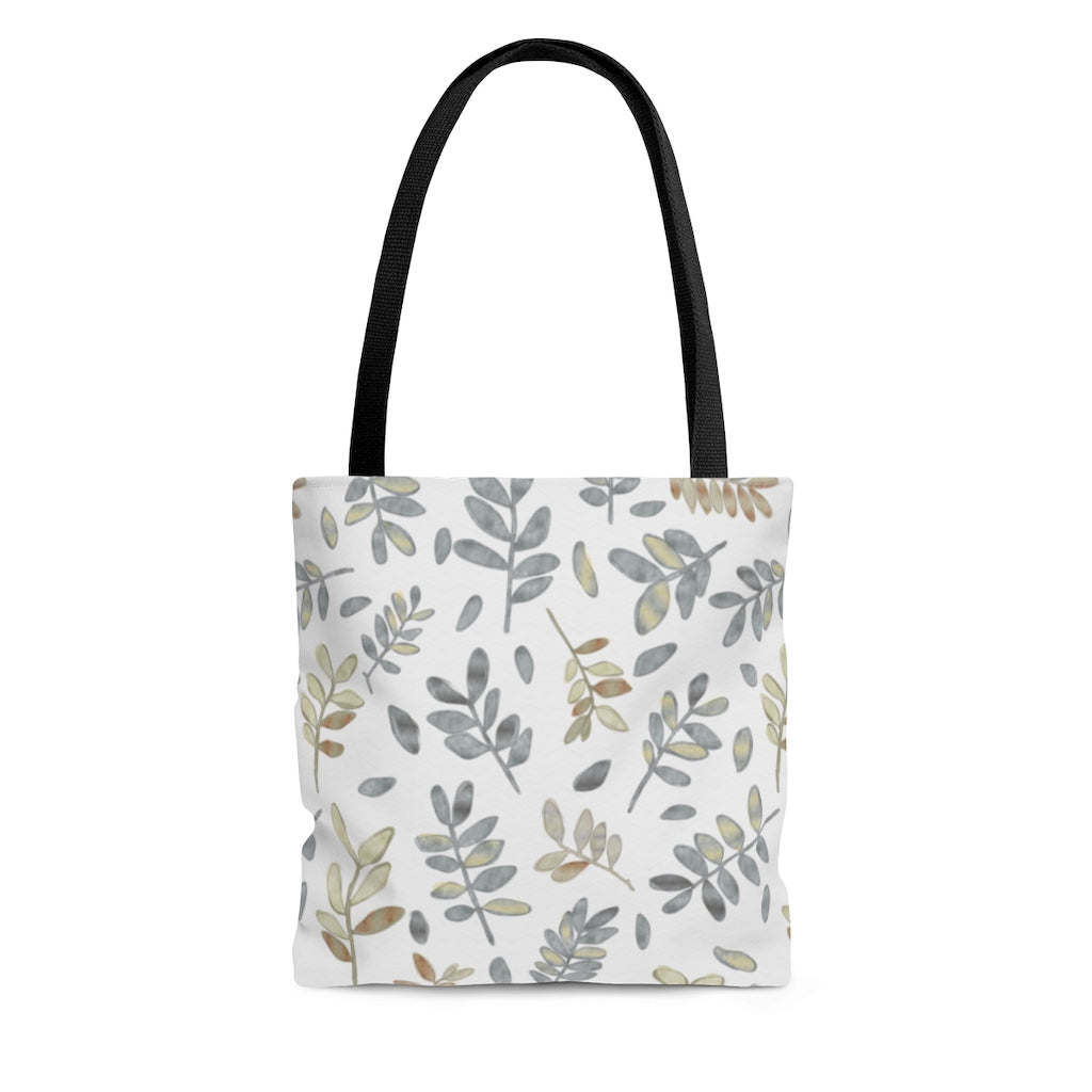 Watercolor Tossed Leaves Tote Bag in Gray