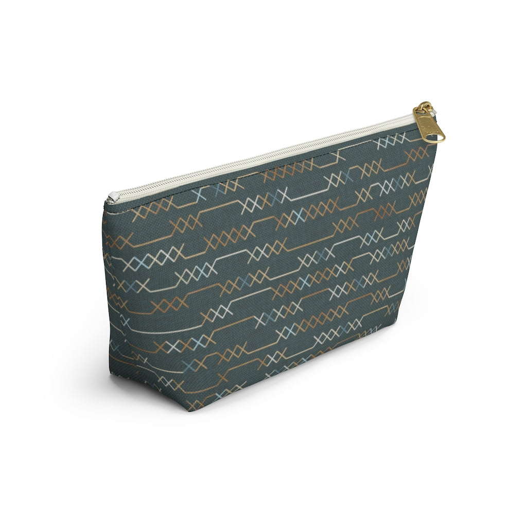 Santa Fe Stitch Accessory Pouch w T-bottom in Aqua