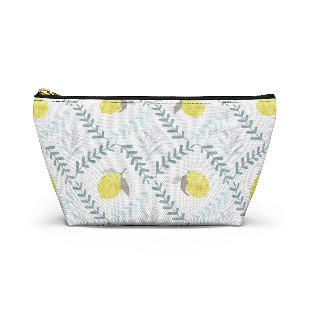 Lemon Tile Accessory Pouch w T-bottom in Aqua