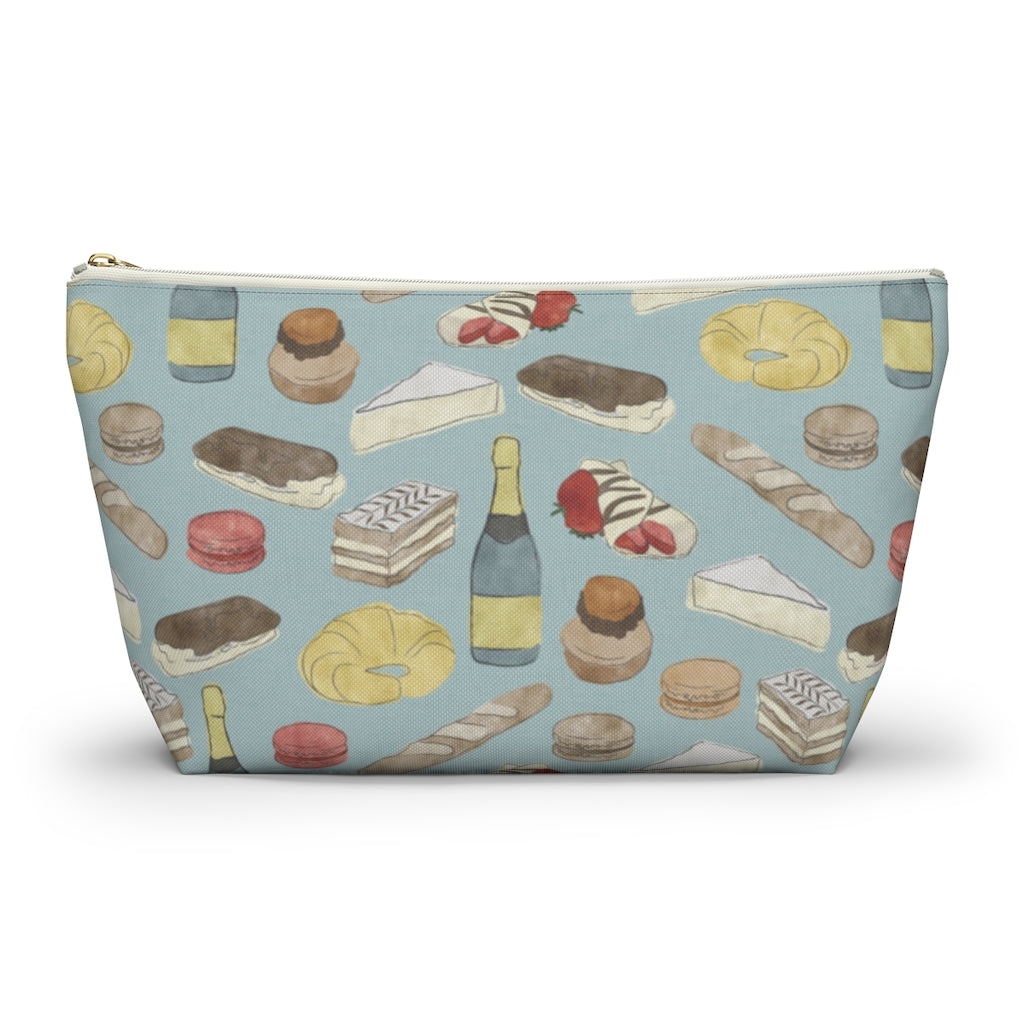 Watercolor French Pastries Accessory Pouch w T-bottom in Aqua