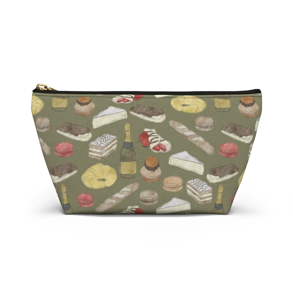 Watercolor French Pastries Accessory Pouch w T-bottom in Green