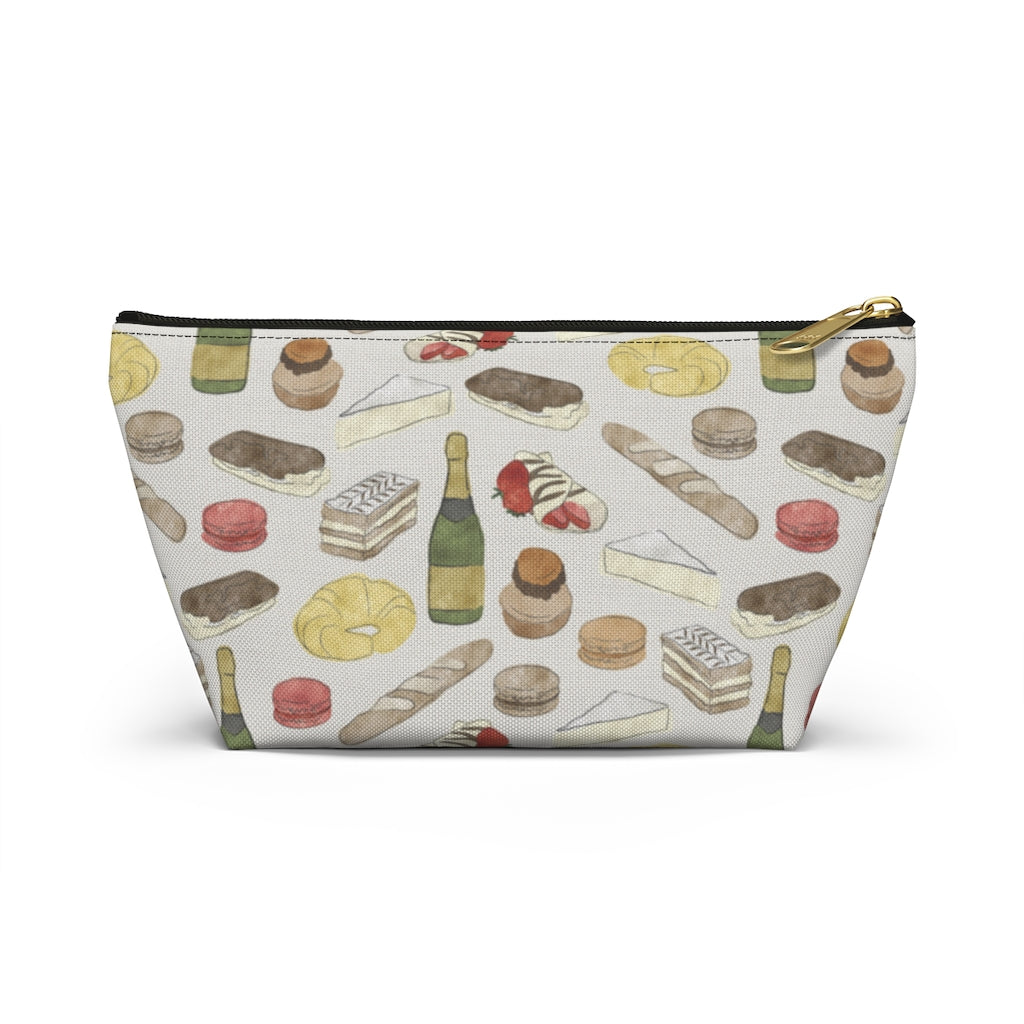 Watercolor French Pastries Accessory Pouch w T-bottom in Cream