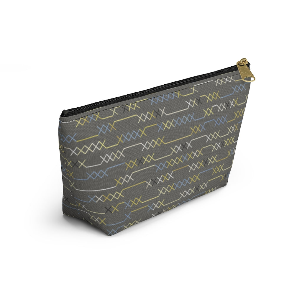 Santa Fe Stitch Accessory Pouch w T-bottom in Gray
