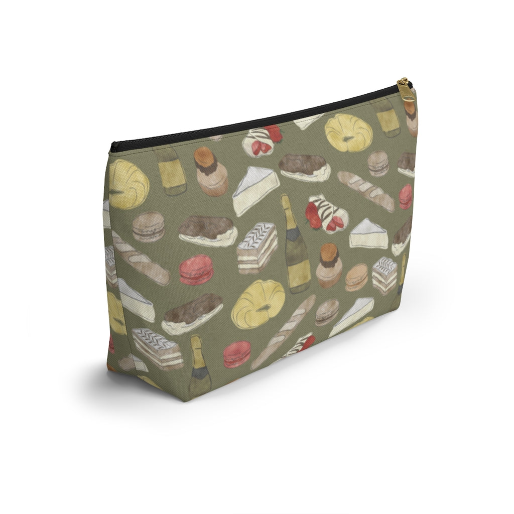 Watercolor French Pastries Accessory Pouch w T-bottom in Green