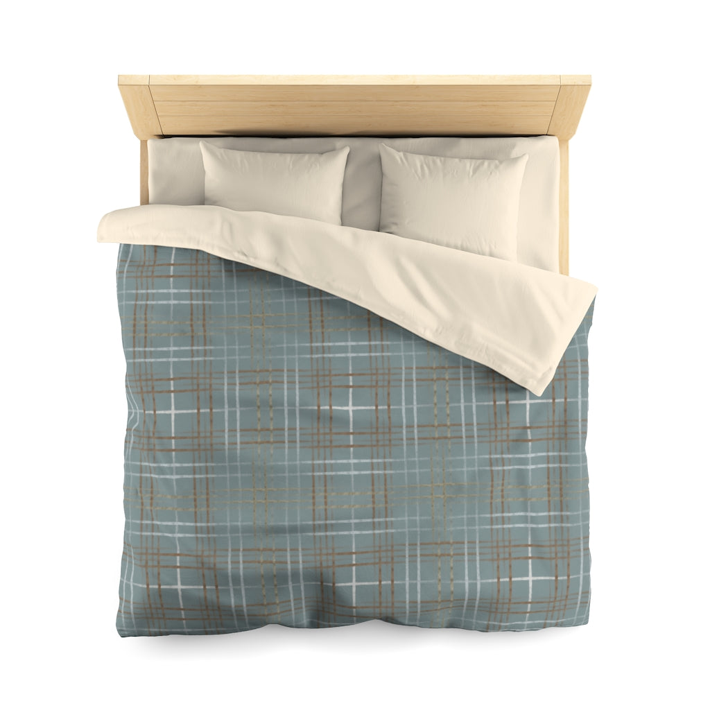 Painterly Plaid Microfiber Duvet Cover in Aqua